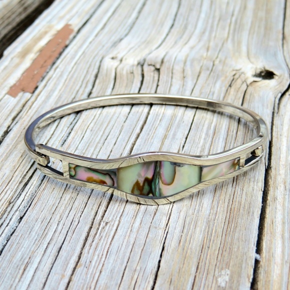 Taxco Jewelry - Vintage Signed TAXCO Sterling Abalone Bracelet